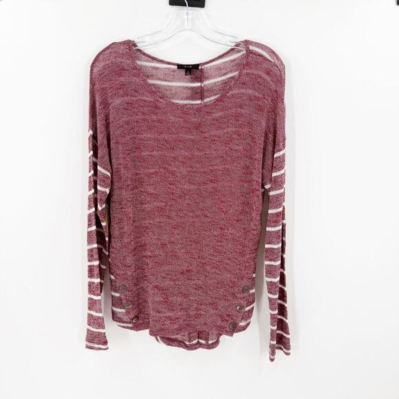 E&M Burgundy Button Back Sheer Knit Pullover Blouse with Stripes Size Medium - Picture 1 of 11